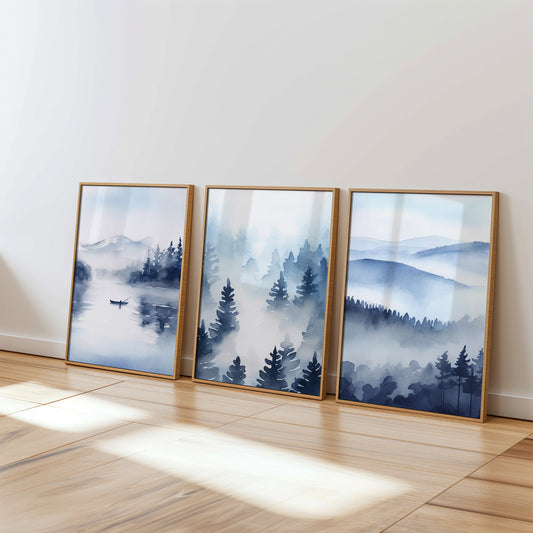 Nordic Blue Watercolour Set of 3 Prints