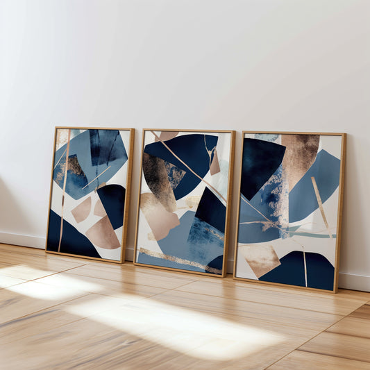 Blue Bronze Shapes Set of 3 Prints