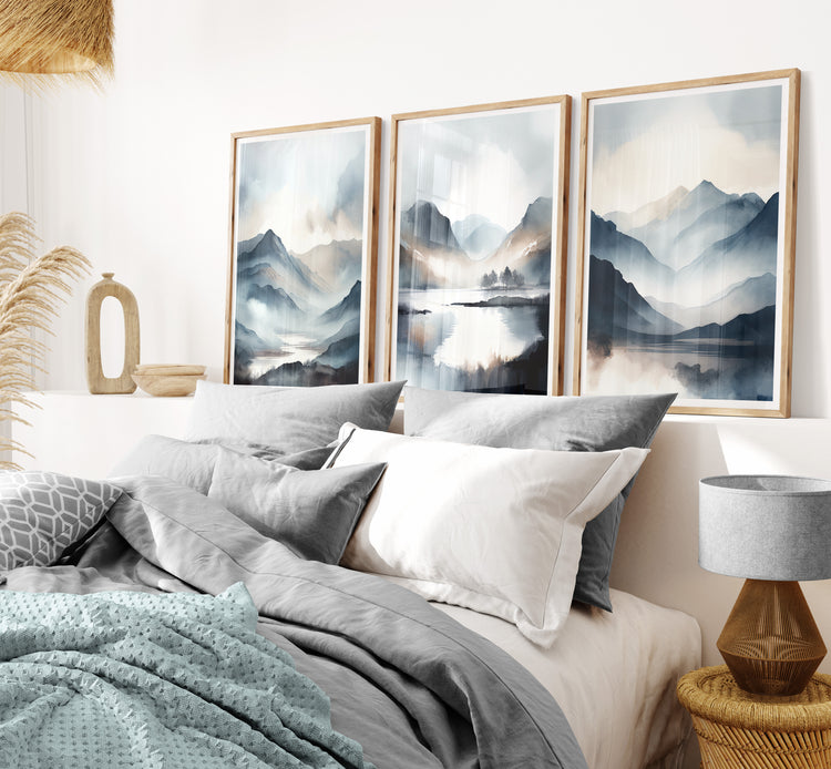 Dark Blue Mountains Set of 3 Prints