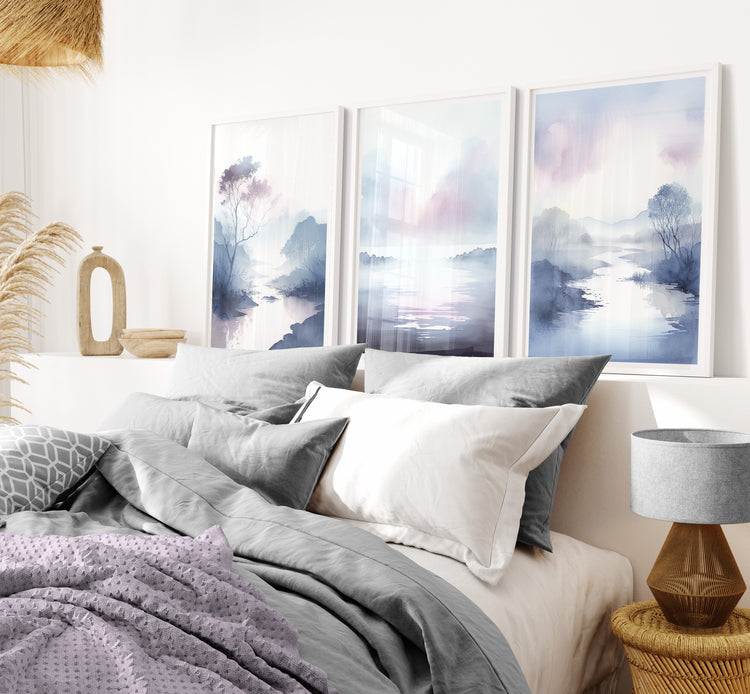 Purple Blue Landscape Set of 3 Prints