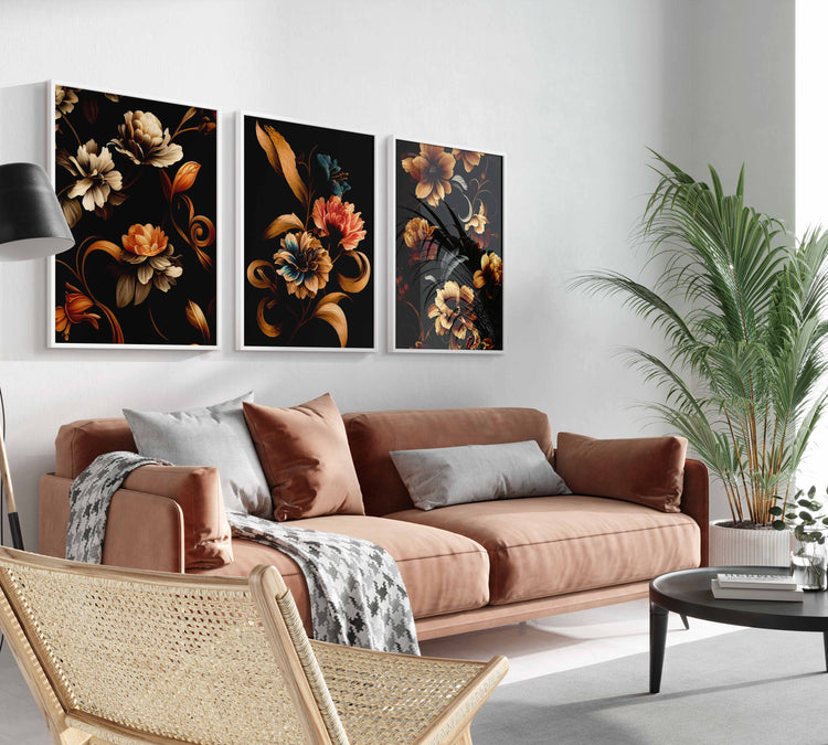Dark Floral Set of 3 Prints
