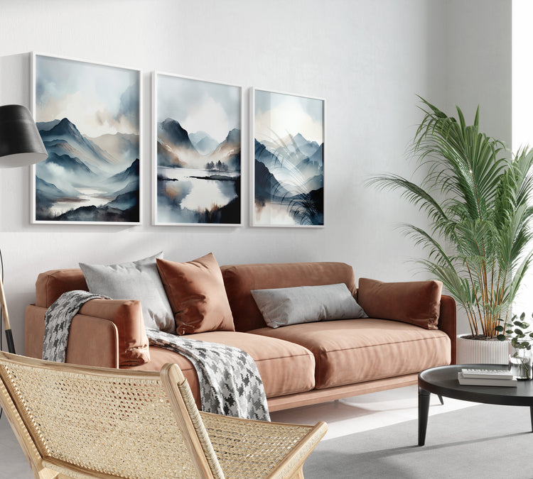 Dark Blue Mountains Set of 3 Prints