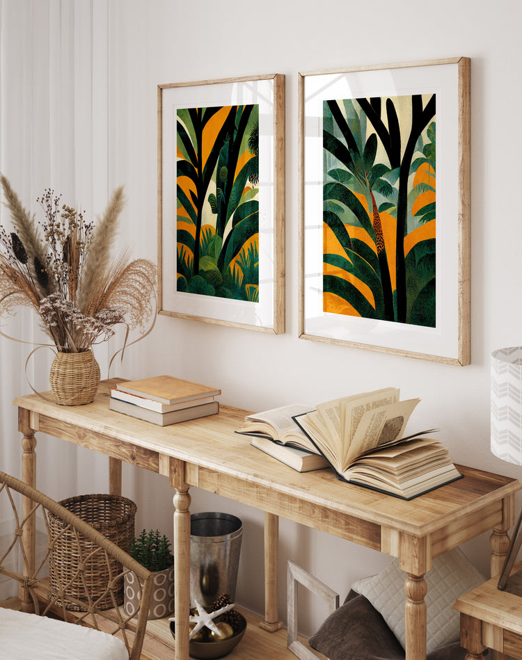 Botanical Orange Green Set of 2 Prints
