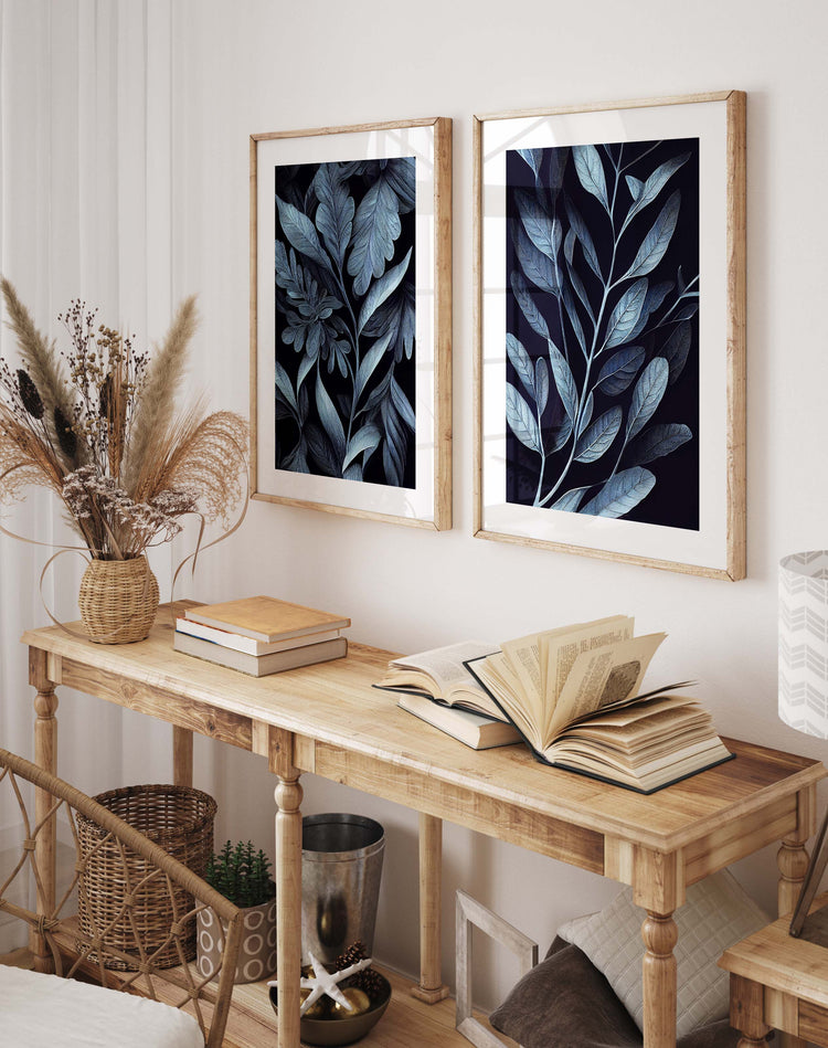 Blue Oak Leaves Set of 2 Prints