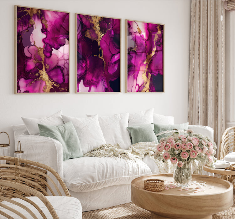 Magenta Gold Marble Set of 3 Prints