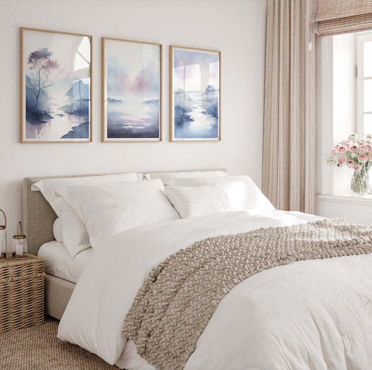 Purple Blue Landscape Set of 3 Prints