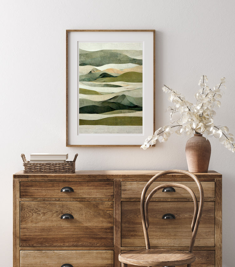 Green Beige Landscape Print