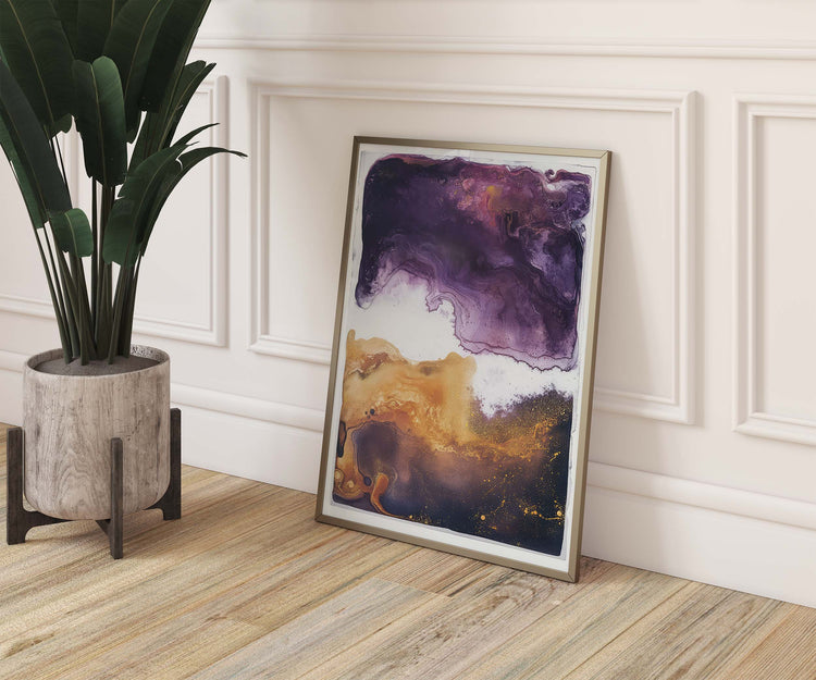 Purple Gold Ink Marble Print