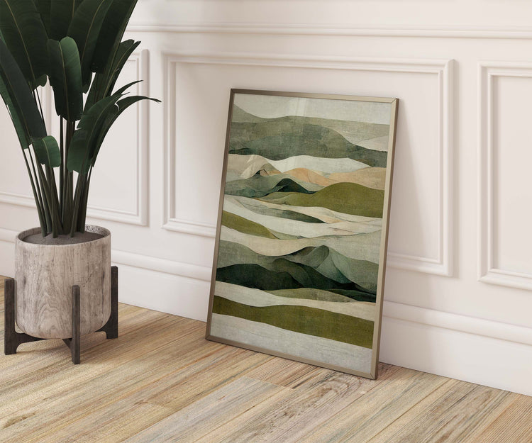 Green Beige Landscape Print