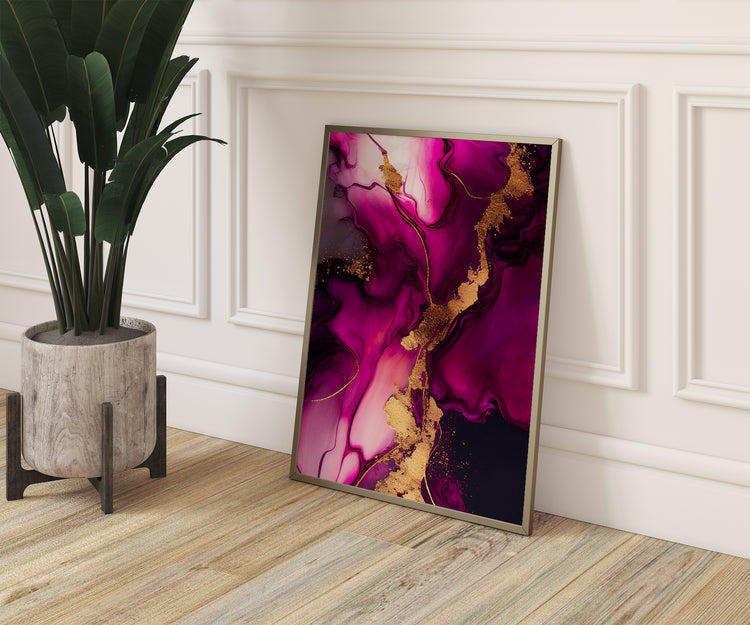 Magenta Gold Marble Set of 3 Prints