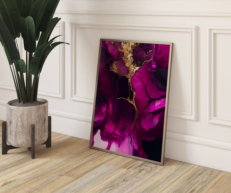 Magenta Gold Marble Set of 3 Prints