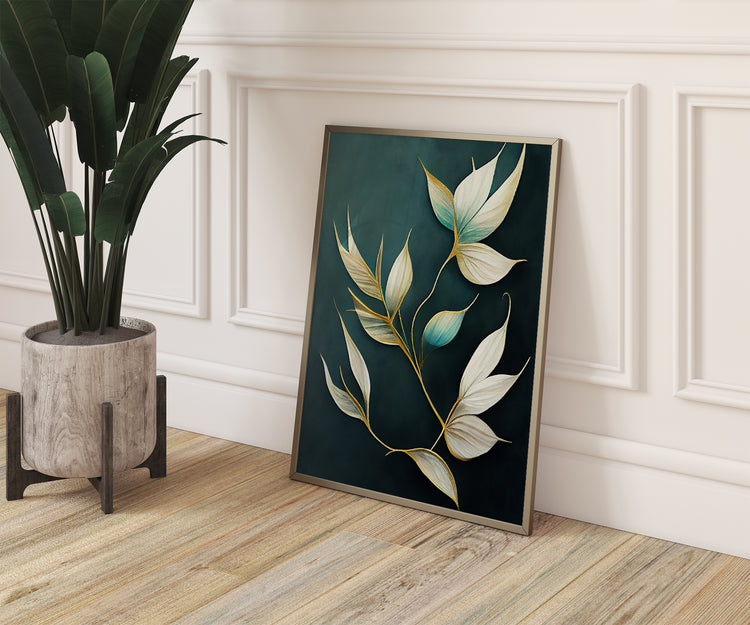 Green Gold Leaves Set of 3 Prints