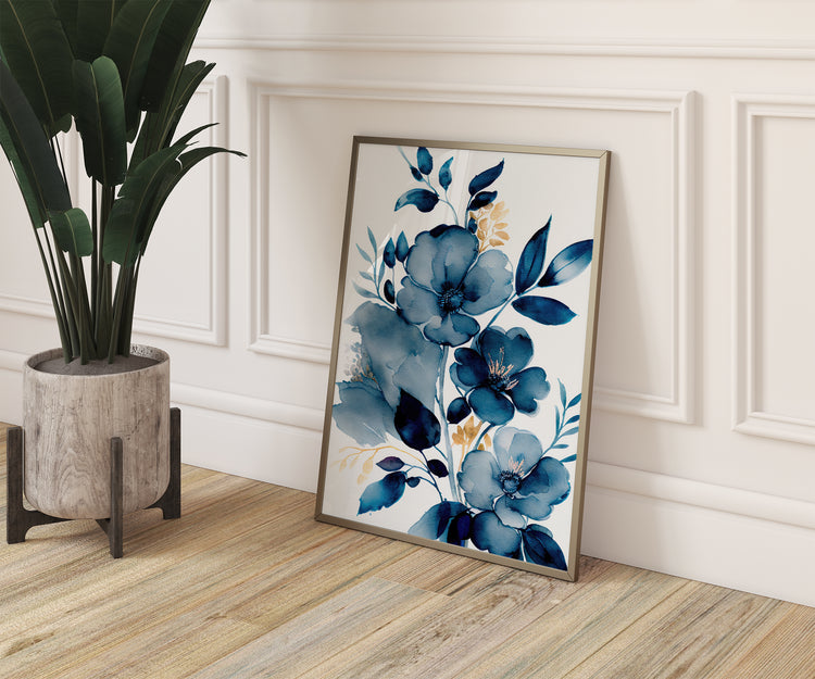 Blue Watercolour Flowers Set of 3 Prints