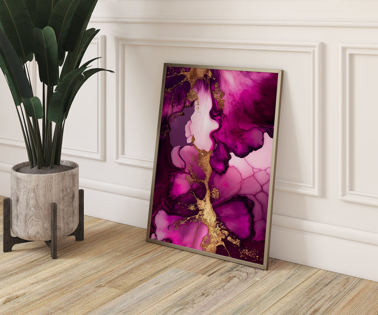 Magenta Gold Marble Set of 3 Prints