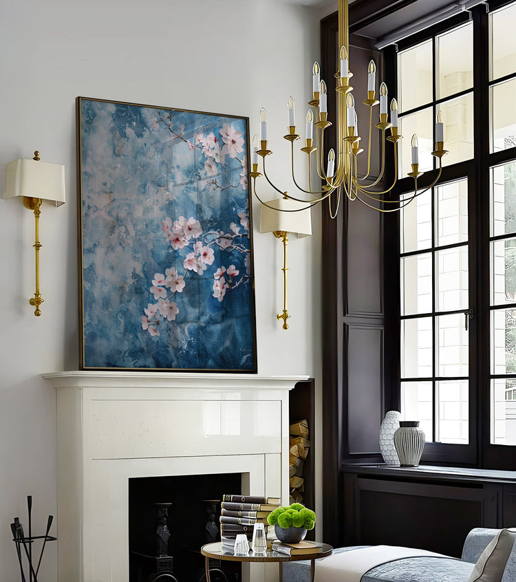 Blue and Pink Cherry Blossom Print