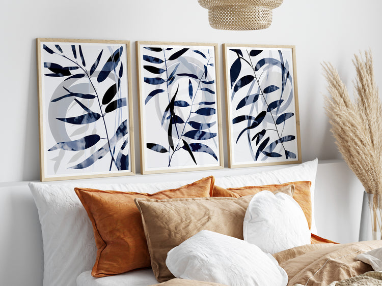 Blue Leaves Set of 3 Prints